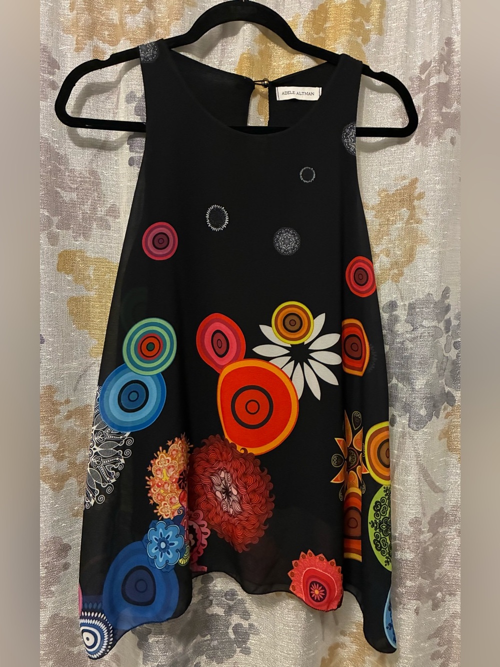 ADELLE ALTMAN Black Floral Target Print Sleeveless Tunic
